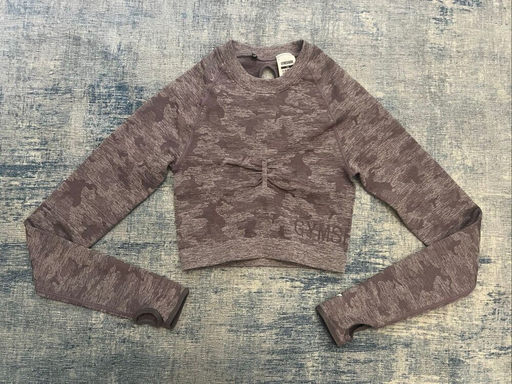 Gymshark Lavender Gray Adapt Camo Seamless Long Sleeve Crop Top XS